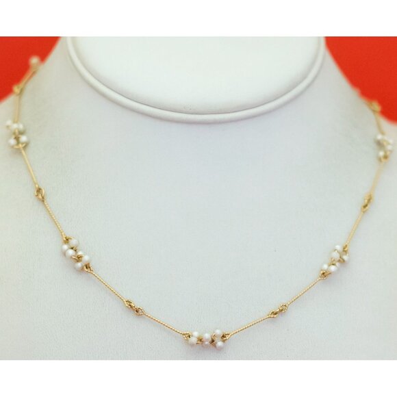 24 inch, Vintage White Faux Pearl Beads Gold Tone Elegant Necklace by Avon - O35 - Picture 2 of 3